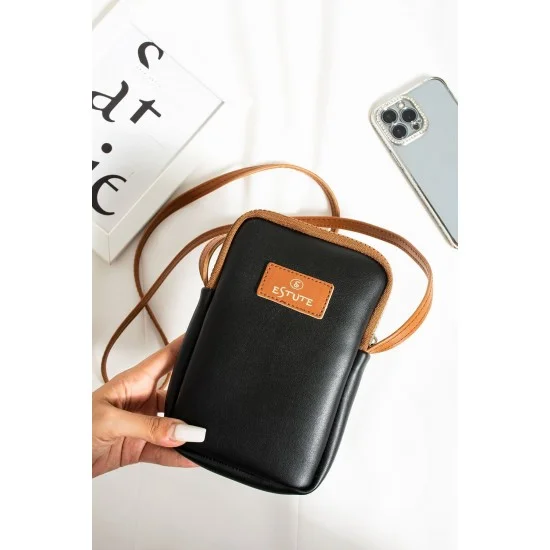 TurkAttar Leather Phone Holder with Adjustable Shoulder Strap Shoulder Bag and Handbag Stylish and Versatile Black Color
